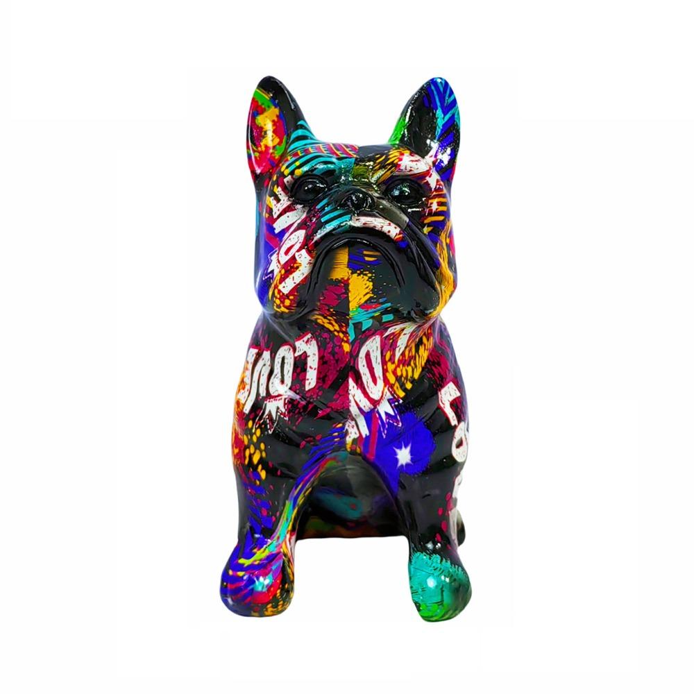 Kawaii Graffiti French Bulldog Statue Cartoon Colorful Dog Statue  Home