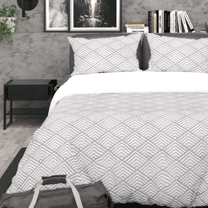 3D Microfiber Duvet Cover Set 260x240 Cm LAYA Gray, by Soleil d'Ocre