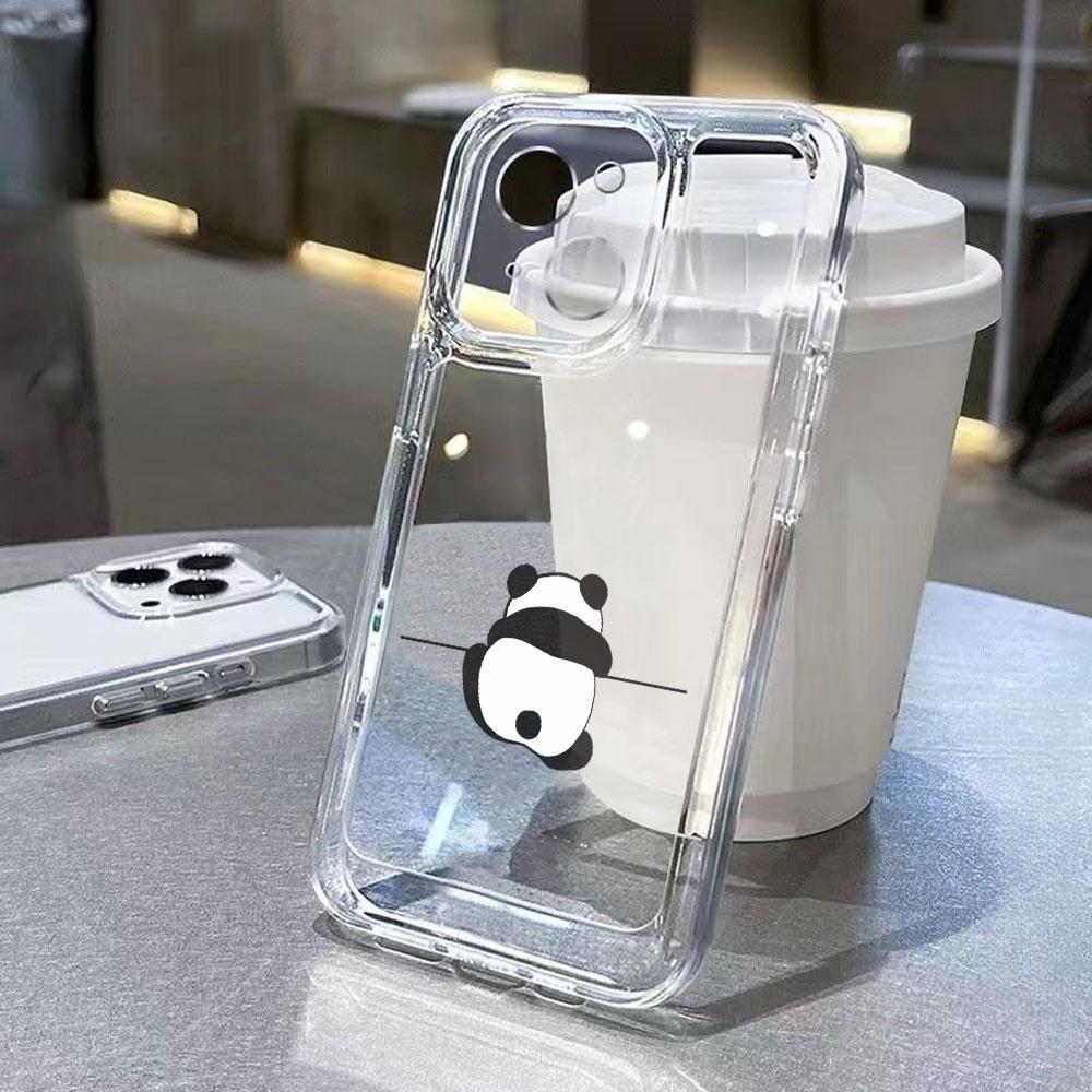 Climbing wall panda Phone case iPhone17 16pro 15 Pro Max 11 12 13 16 14 Plus Silicone Shockproof transparent phone case