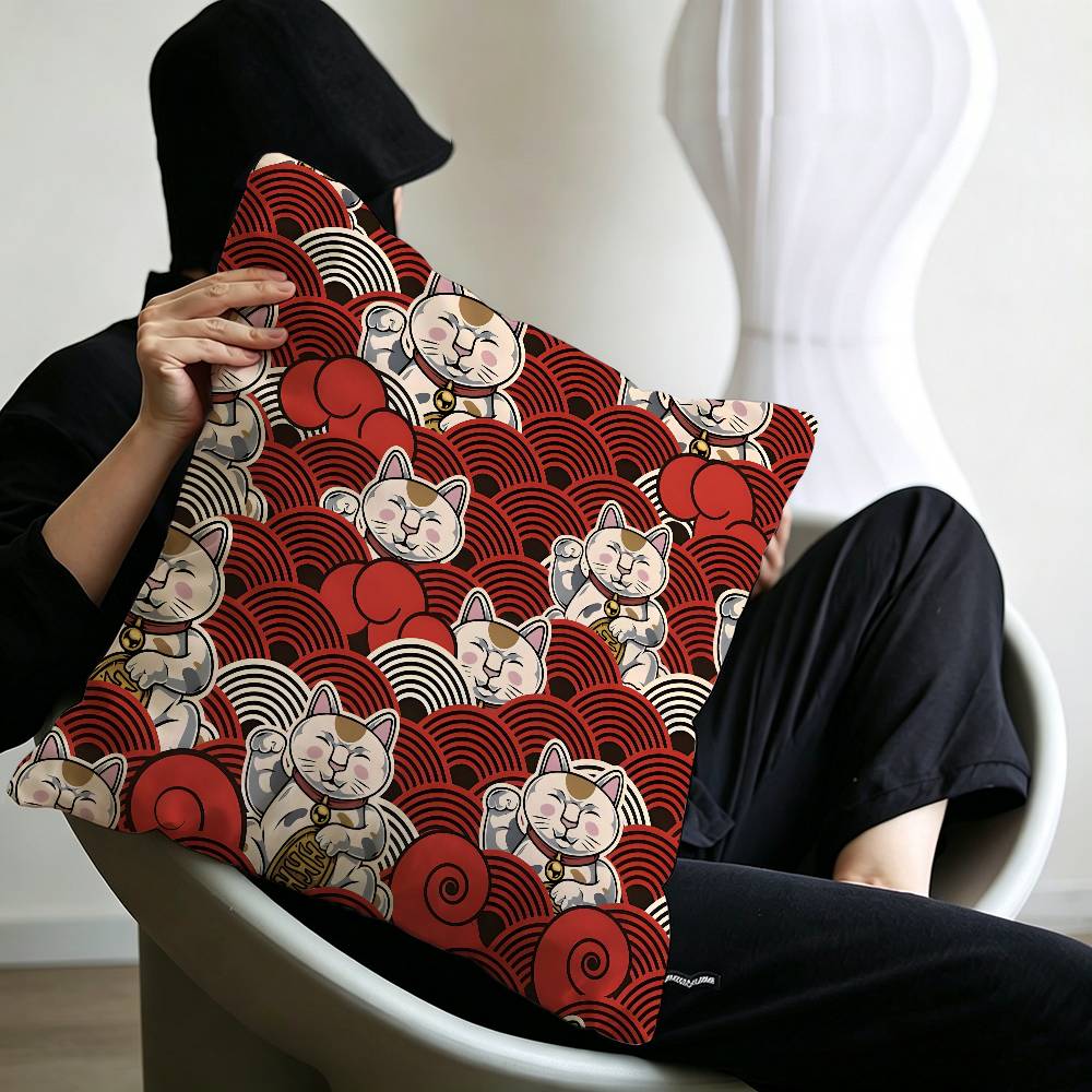 Maneki Neko Rich Luck Money Cat Personalized Pillow Cover Kids Bedroom Wild Party Decor Pillowcase kid Birthday shower Gift