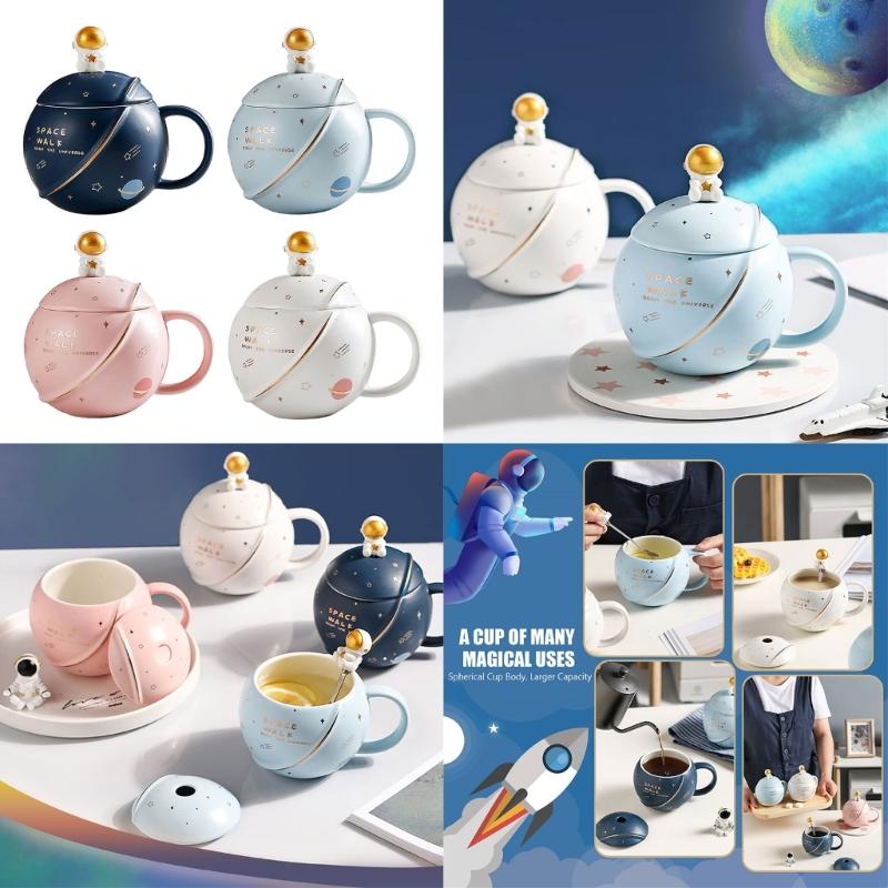 400 мл Космическая кружка для кофе Милая космическая кружка Керамическая кружка для воды с крышкой и ложкой Кружка для напитков Подходит для дома и офиса