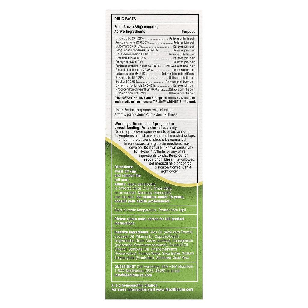 MediNatura T-Relief, Arthritis Pain Relief Cream with Arnica and 12 Pain Relieving Ingredients, 2 Oz (57 G)