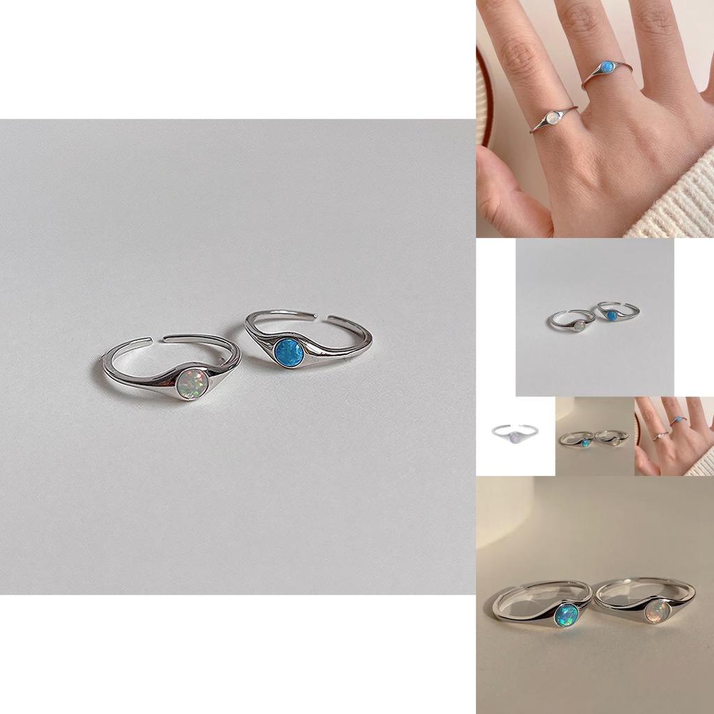 Stunning Vintage Opal Stone Open Ring Colorful Raw Gemstone Adjustable Couple Gift