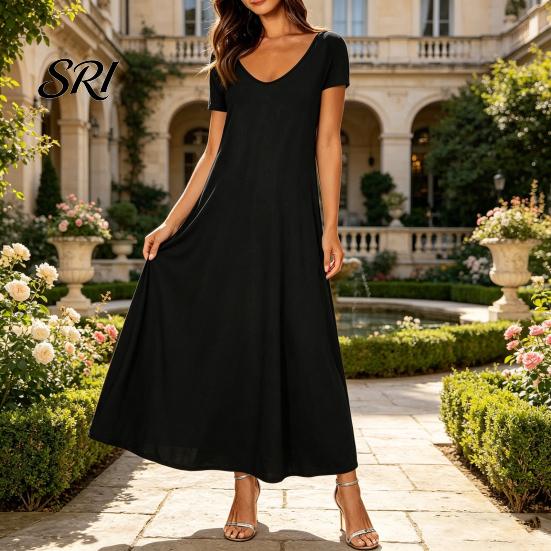 Breathable Summer Dress Long Nightgown for Women Short Sleeve Crew Neck Lounge Relaxed Fit Night Casual A-Line T Shirt Comfortable