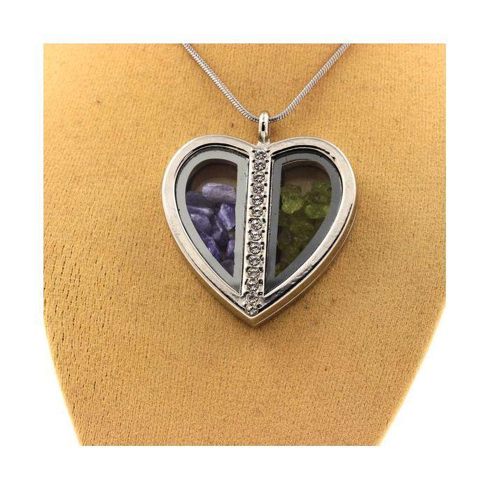 Pierres et Minéraux. Collier Tanzanite + Péridot brut. Modèle coeur.