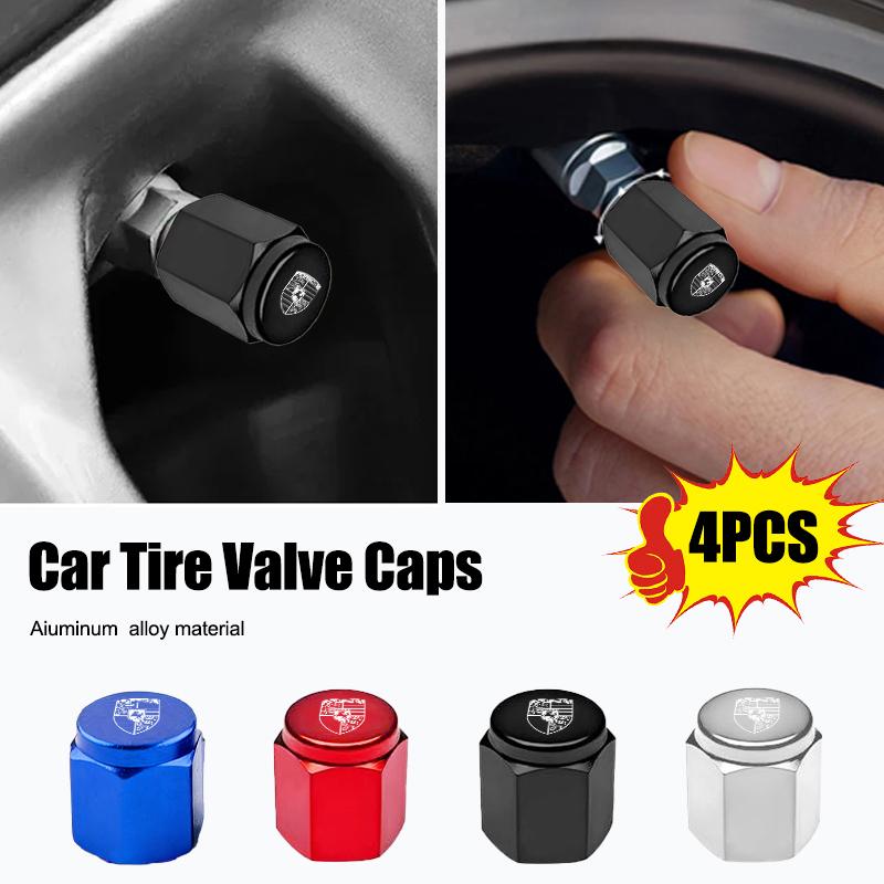 AAV1 4PC Metal Car Styling Wheel Tire Air Valve Caps Stem Cover For Porsche Cayenne Panamera Macan Boxster Cayman 718 911 Sticker