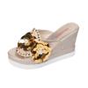 Fashion Women Flower Decor Wedge Sandals Sequins Rhinestone Slip On Open Toe Platform Sandalias Ladies Summer Footwear Sandals Size34 41
