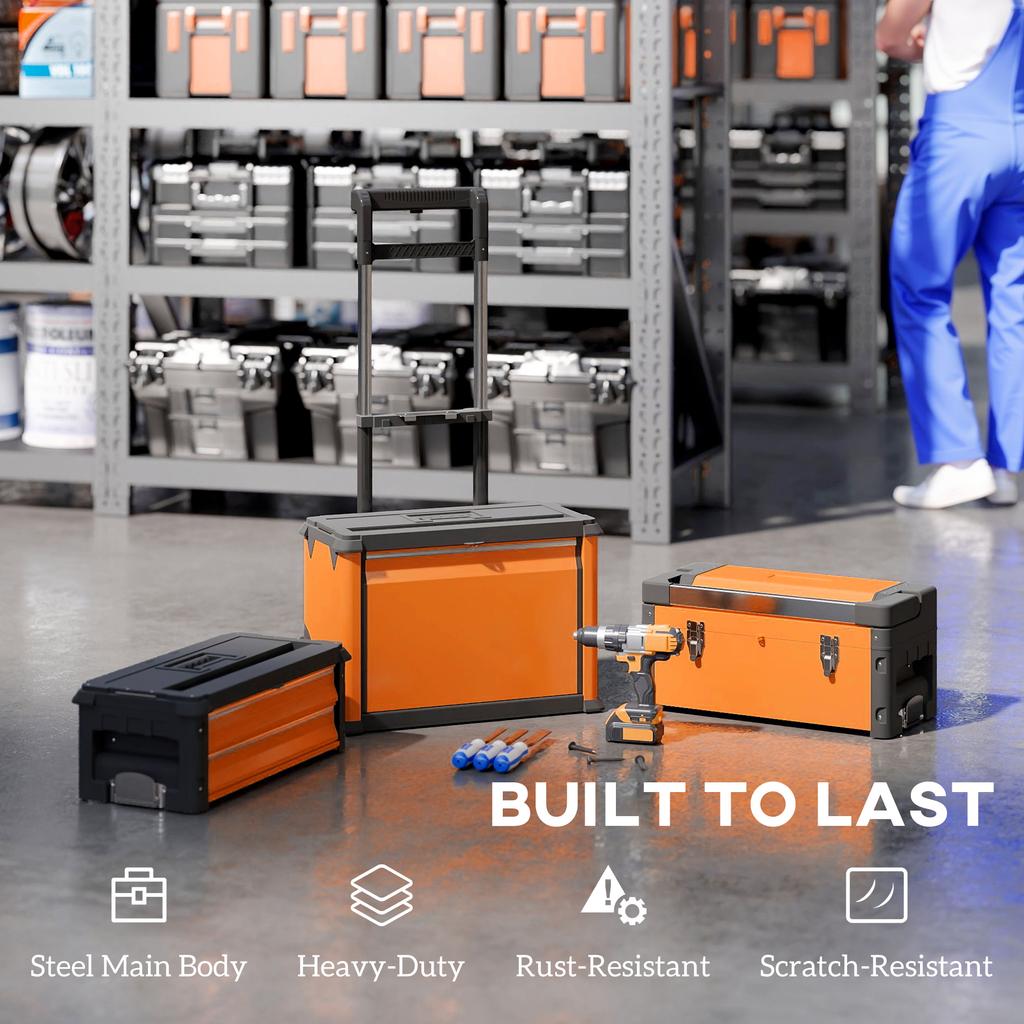 3 In 1 Stackable Rolling Tool Box Orange