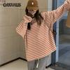 Striped Long-sleeved T-shirt Women's Plus Size Chic Loose Autumn Round Neck Top
