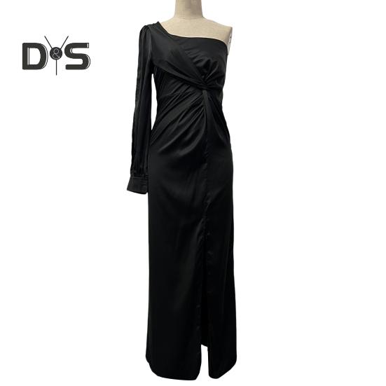 Женское вечернее платье на одно плечо без рукавов с разрезом по низу, однотонное, с заниженной талией, плиссированное, однотонное, с открытыми плечами, коктейльное, вечернее, макси-платье, бальное платье