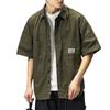 Men Shirt Turn-down Collar Hip Hop Buttons Cool Breathable Single-breasted Cardigan Solid Color Multi Pockets Summer Cargo Shirt Male Clothes