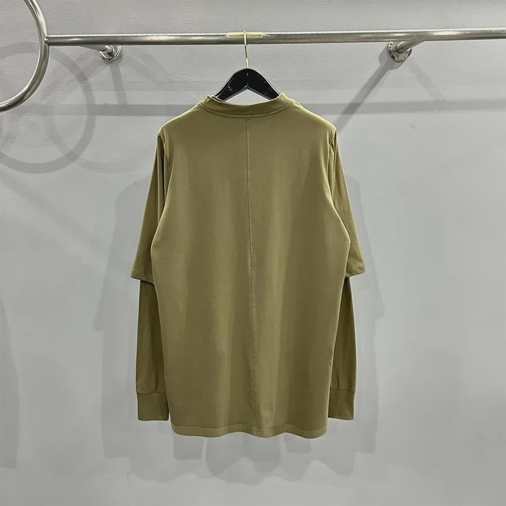 SUBHUMAN Мужская футболка весна/лето 2024 из двух частей, трикотажная, двухслойная, однотонная, свободная, с длинным рукавом