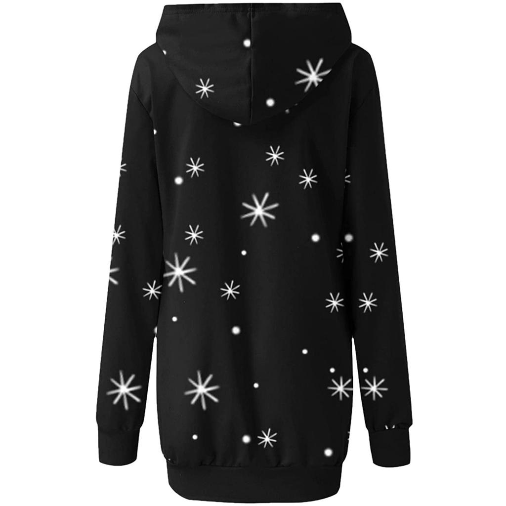 Fashion Casual Women's Christmas Printed Long Sleeve Hooded Pullover Dress Top