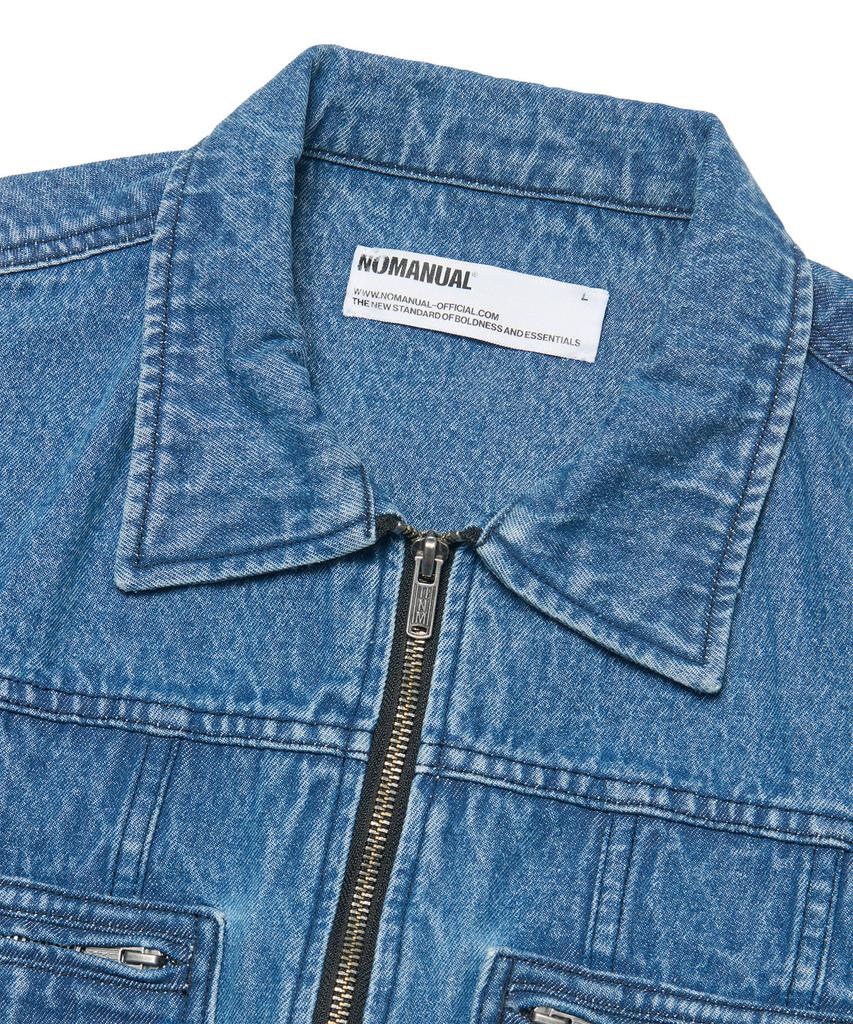 NOMANUAL Denim Trucker Zip Jacket - Washed Blue