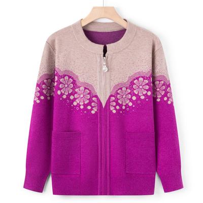 Женский свитер для осени и зимы для женщин среднего и пожилого возраста, раннеосенняя одежда для мамы, куртка на молнии с круглым вырезом, осенний кардиган для бабушки