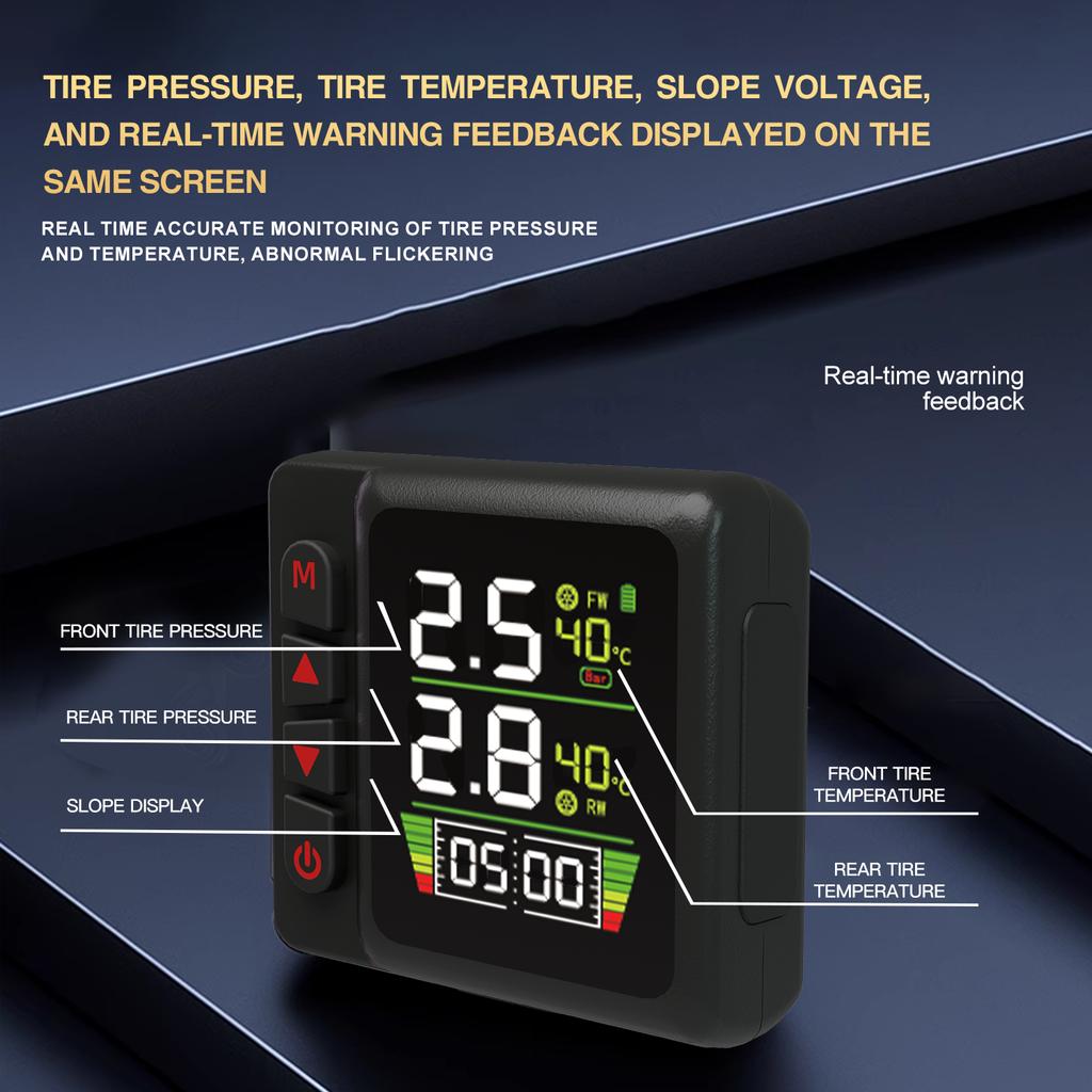 Мотоциклетные TPMS-мониторы давления в шинах, контроль температуры, сигнализация, часы с 2 внешними датчиками, быстрая зарядка через USB QC3.0