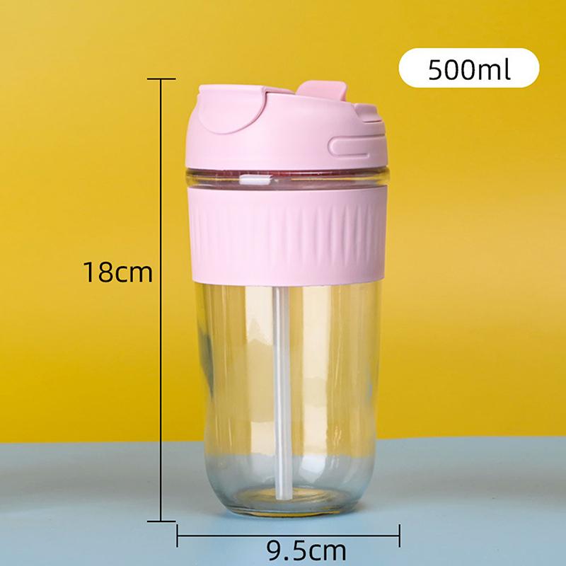 Портативная стеклянная бутылка для воды объемом 350/500 мл с соломинкой, кофейная кружка, чайная чашка, питьевая посуда, герметичная питьевая чашка для путешествий на открытом воздухе