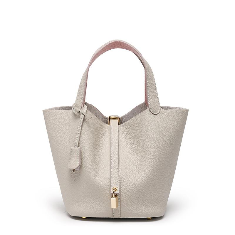 Vegetable Basket First Layer Cowhide Bucket Bag Women's Genuine Leather, Hand Carrying Versatile Work Commuter Women's High-end Handbag
