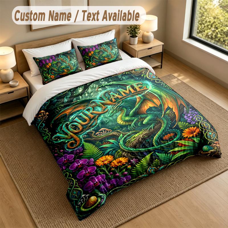 Dragon Phoenix Theme Personalized 3Pcs Bedding Set Custom Text & Name 1 Sheet 2 Pillowcases Household Bedding 1pc