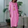 Women's Midi Dress Women's Solid Color Sleeve Round Neck Dress