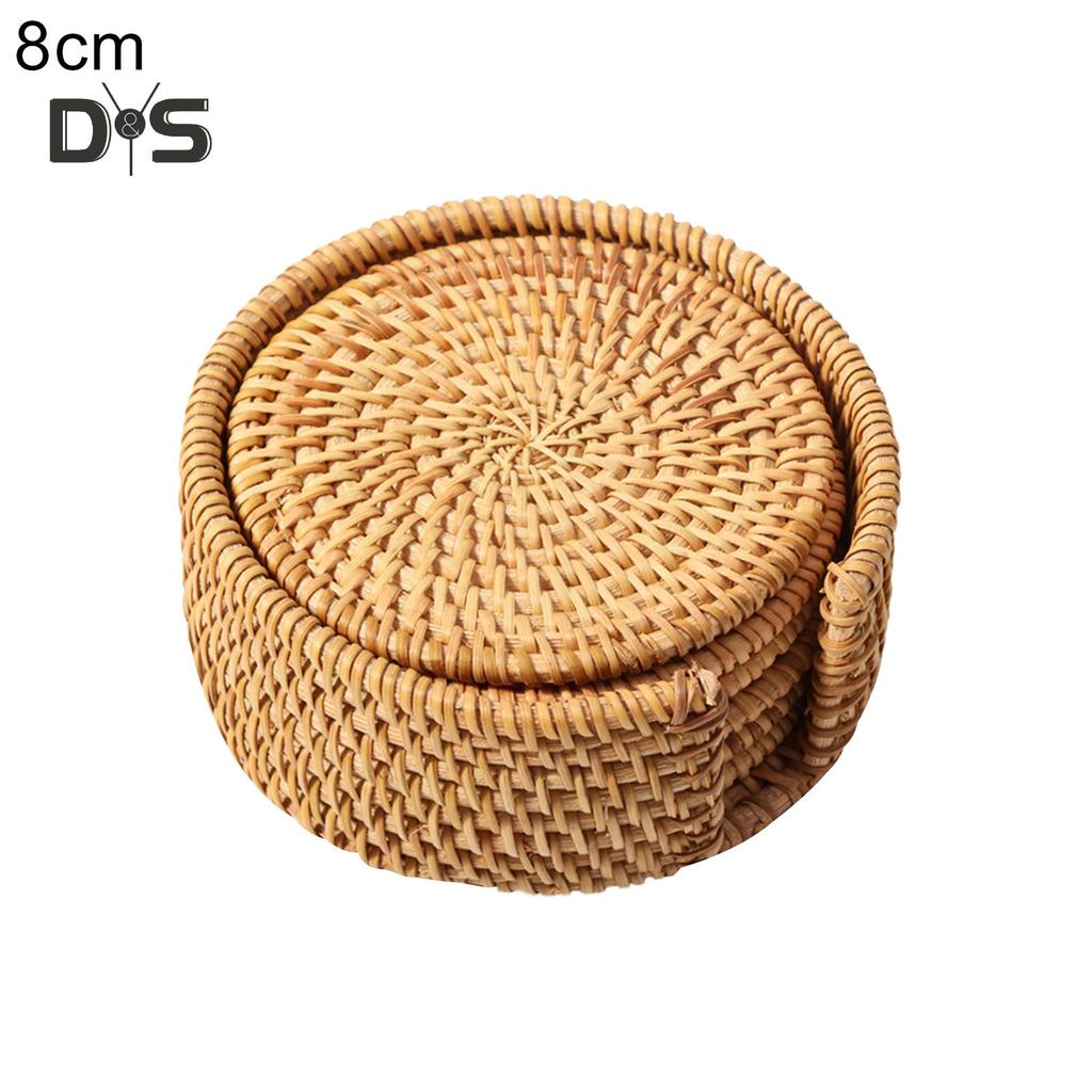 6Pcs/Set Drink Coasters Set Round Tableware Placemat Dish Mat Rattan Weave Pad