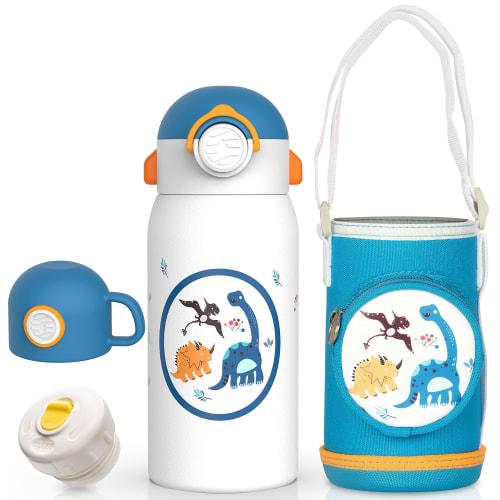 Fjbottle 600ml Kids' Water Bottle, 2-Way with Straw, One-Touch Operation, Direct Drinking, Insulated, Leak-Proof, Vacuum Flask with Cup and Storage Co
