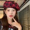 Японский клетчатый берет шляпа красный ретро шляпа художника винтажный Y2k берет шляпа женский