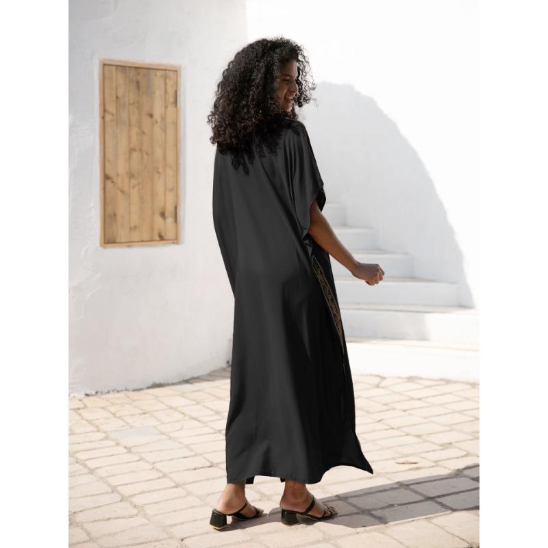 Женская мода лето весна цветочный узор принт рукава 1/2 V-образный вырез свободная талия повседневные платья