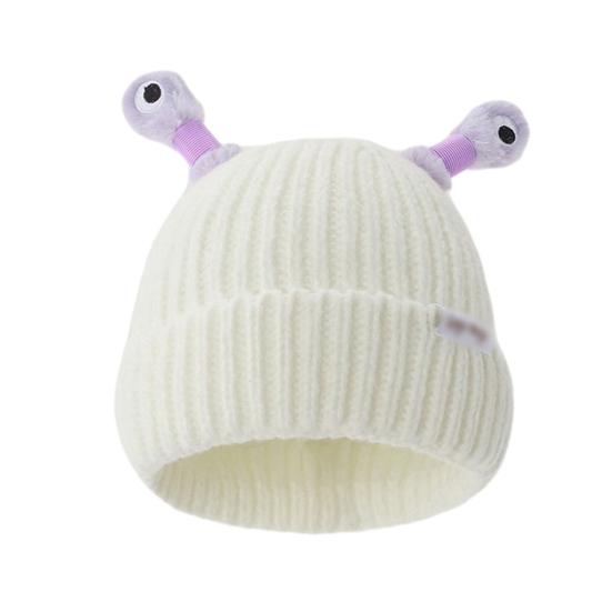 Cute Knitted Beanie Hat with Eyes Wear Resistant Solid Color LED Glowing Funny Cartoon Winter Warm Hat