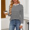 Женская нижняя рубашка осень-зима новая мода контрастного цвета свободный круглый вырез полосатый топ с длинными рукавами