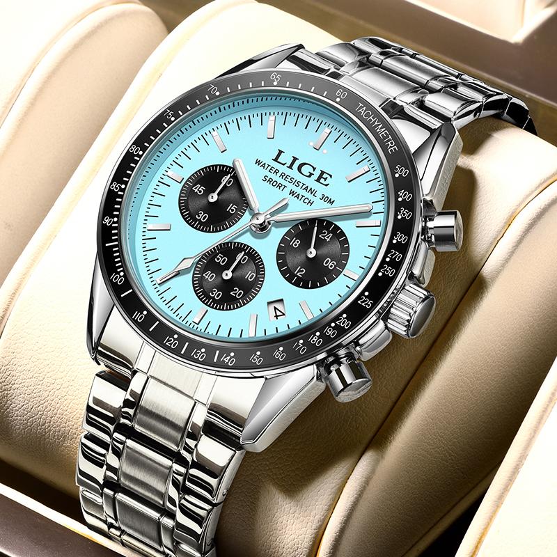 Relogios Masculino New Fashion Watches Man LIGE Clock Luxury Men Wristwatch Stainless Steel Waterproof Quartz Watch Chronograph