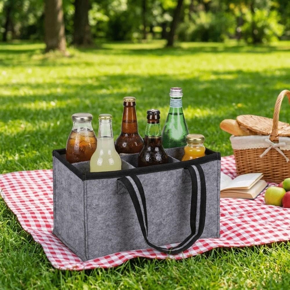 6 Compartments Wine Bottle Carrier with Handle Wine Tote Bag Lightweight Felt Bottle Holder Travel