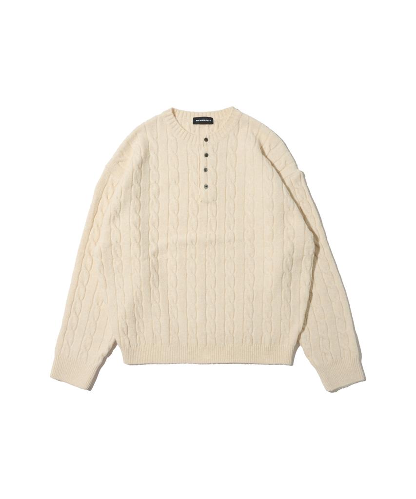OTHERFITS Oversized Henley Neck Cable Knit (Ivory)