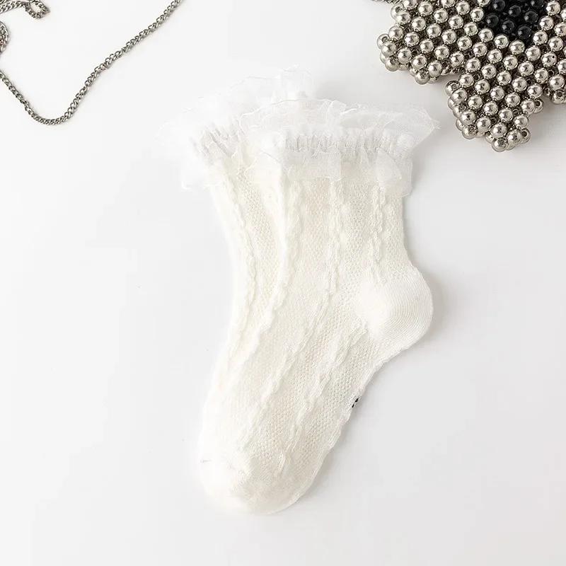 Носки с оборками для девочек, кружевные носки JK Calf для детей, милые носки принцессы с оборками белого и черного цвета для детей, одежда на весну и лето