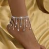 Браслет на ногу с бахромой из страз, женский пляжный простой двухслойный браслет на ногу с подвеской в виде капли воды