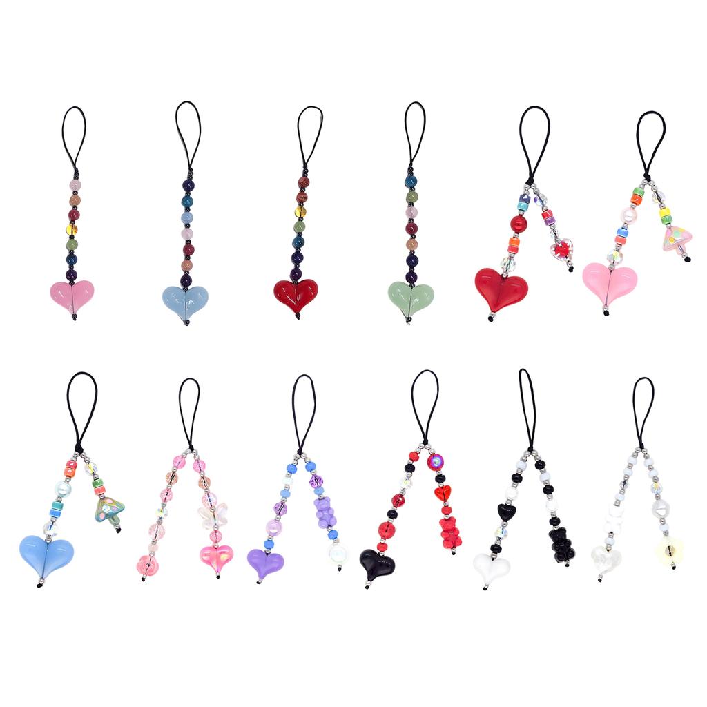 Брелок для ключей с сердечком из бусин, модный акриловый шарм, подвеска для телефона для молодых женщин, разноцветные бусины для сумок и телефонов