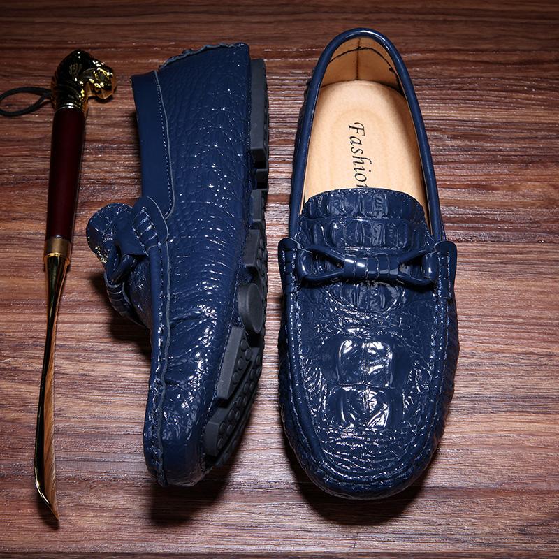 Luxury Brand Italian Genuine Leather Men Shoes Fashion Crocodile Pattern Casual Loafers Men Flat Drving Mocassins Zapatos Hombre