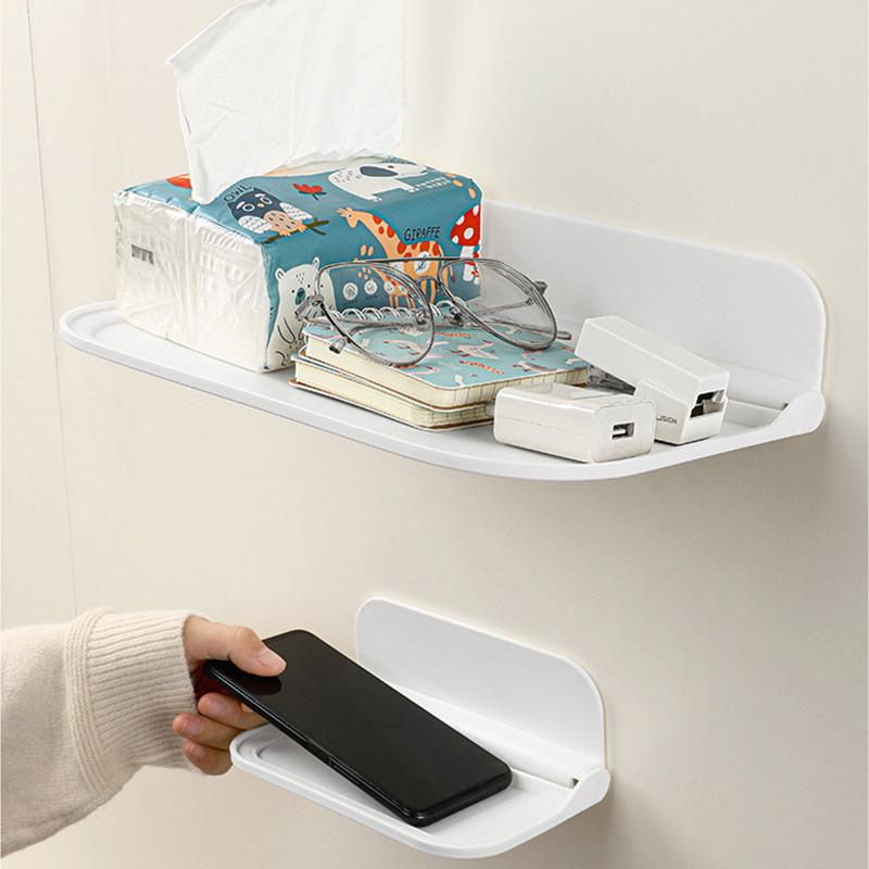 Foldable Wall Shelf Punch-Free Wall-mounted Plastic Floating Shelf Household Bathroom Toilet Towel Clothes Storage Rack