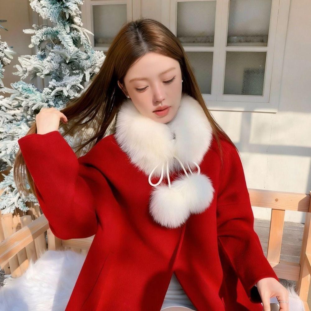 Pom Pom Tie Fur Collar Scarf Soft Plush Fluffy Neck Warmer New Plush Collar Scarf  Women