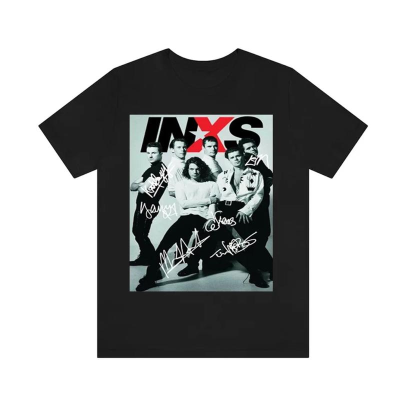 INXS Band COLLAGE Signature Black Unisex T Shirt S 5XL SHORT Sleeve