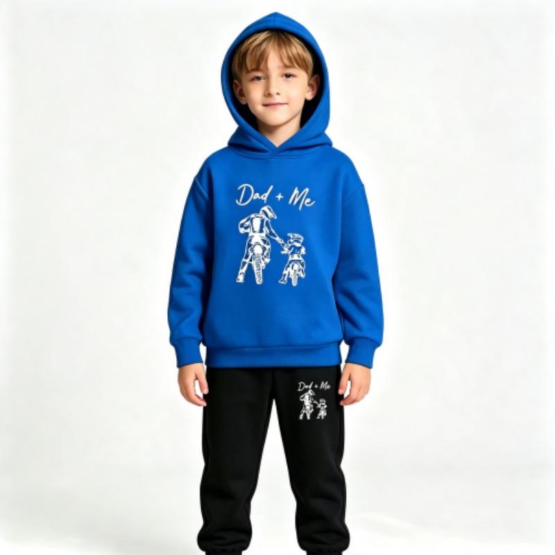 Fashion Motorcycle Rider Letters Dad and Me Print Kids Pullovers Pants 2-piece Set Street Casual Fashion Hoodies Vintage Boy's Girl Clothes