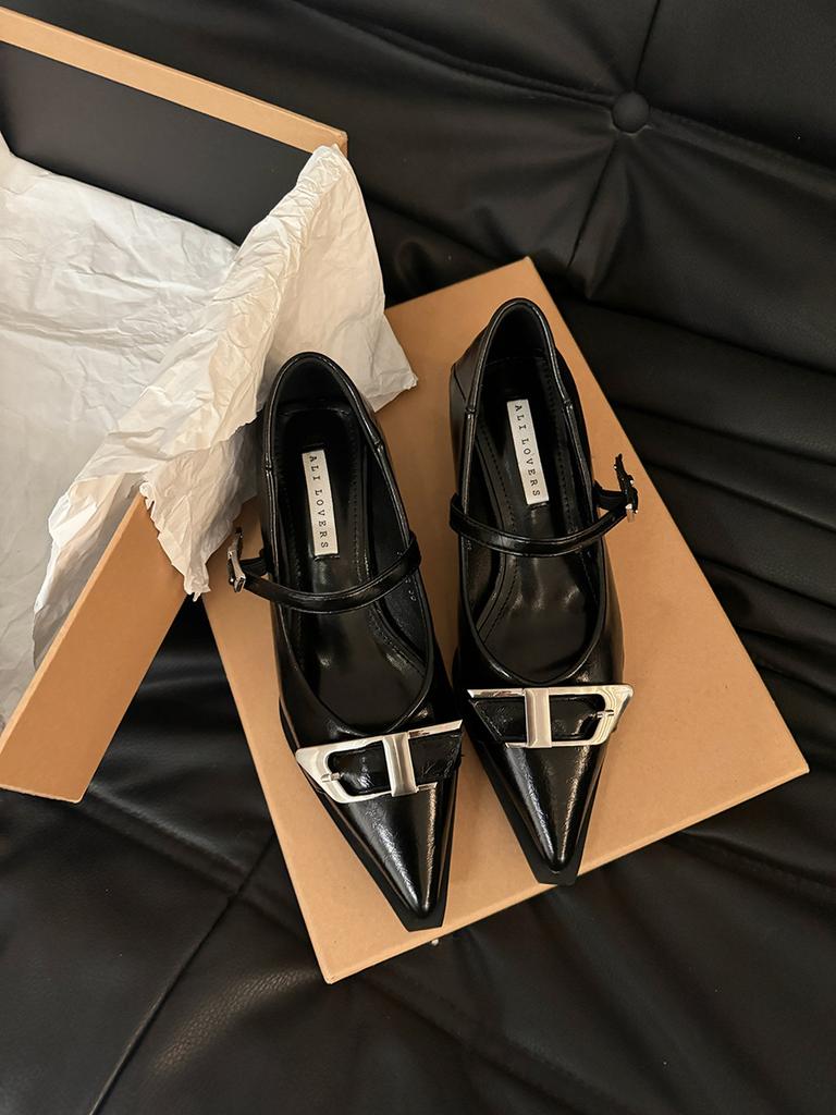 Ретро-туфли на толстом каблуке, женские туфли, новинка 2024 года, весна-осень-зима, вечерние туфли Мэри Джейн с острым носком, маленькие кожаные туфли