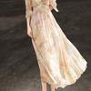Lanseer French Style Silk V-Neck Floral Midi Dress