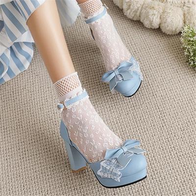 Мода 2025 Весна Лето Женские Туфли на Высоком Каблуке с Ремешком на Щиколотке Мэри Джейн На Платформе Вечерние Свадебные Белые Розовые Черные С Бантом Принцесса Косплей Лолита Обувь