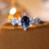 New Six Claw Horse Eye Royal Blue Diamond Edge White Diamond Flower Ring Fashion Women's Jewelry