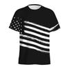 Футболка с ретро-узором флага США для мужчин, черно-белая футболка с американским графическим принтом, летние уличные топы с коротким рукавом