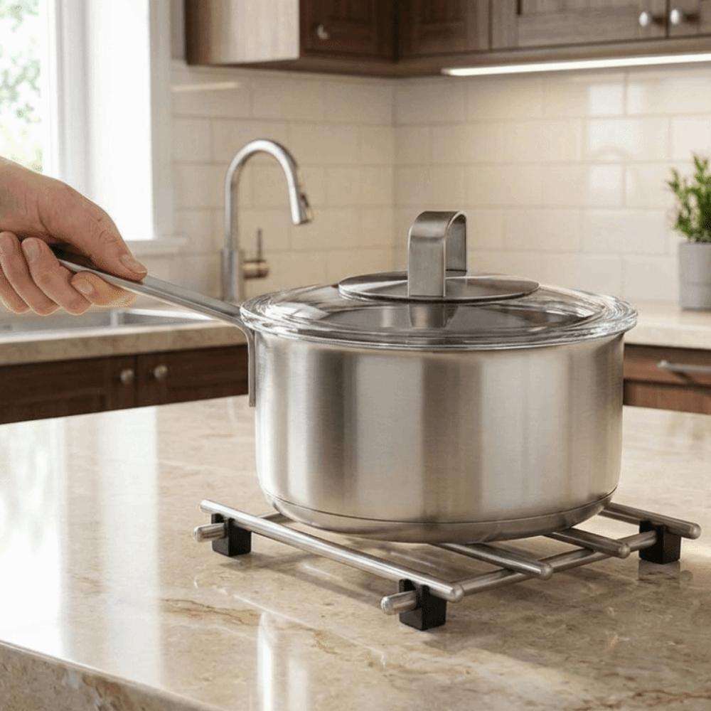 Silver Stainless Steel Trivets Non-Slip Feet Baking Pans Holder Insulation Pads Living Room