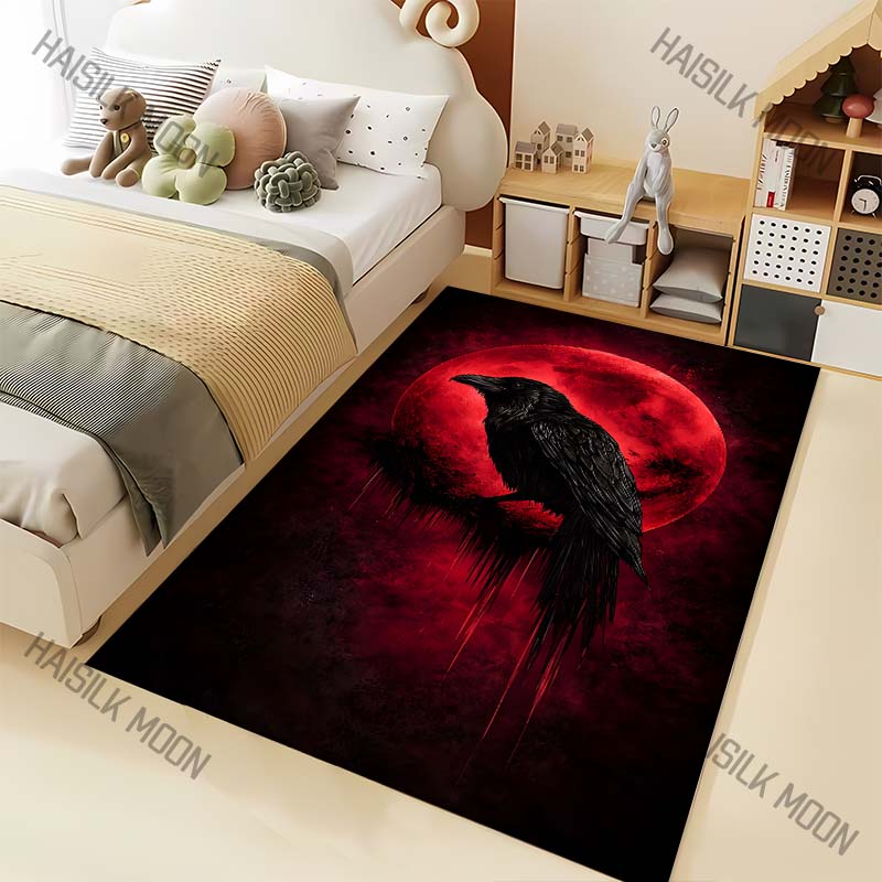 Black raven perched blood-red moon night Print Carpet for Living Room Bedroom Sofa Home Decor Rus Non-slip Floor Mat Luxury Gift