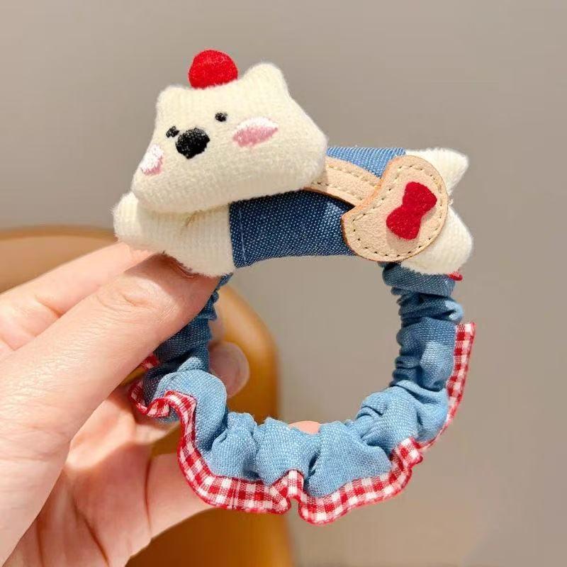 Cute Puppy Denim Hair Rope Versatile Decorative Headwear Student Tie Ponytail Headband Hair Accessories