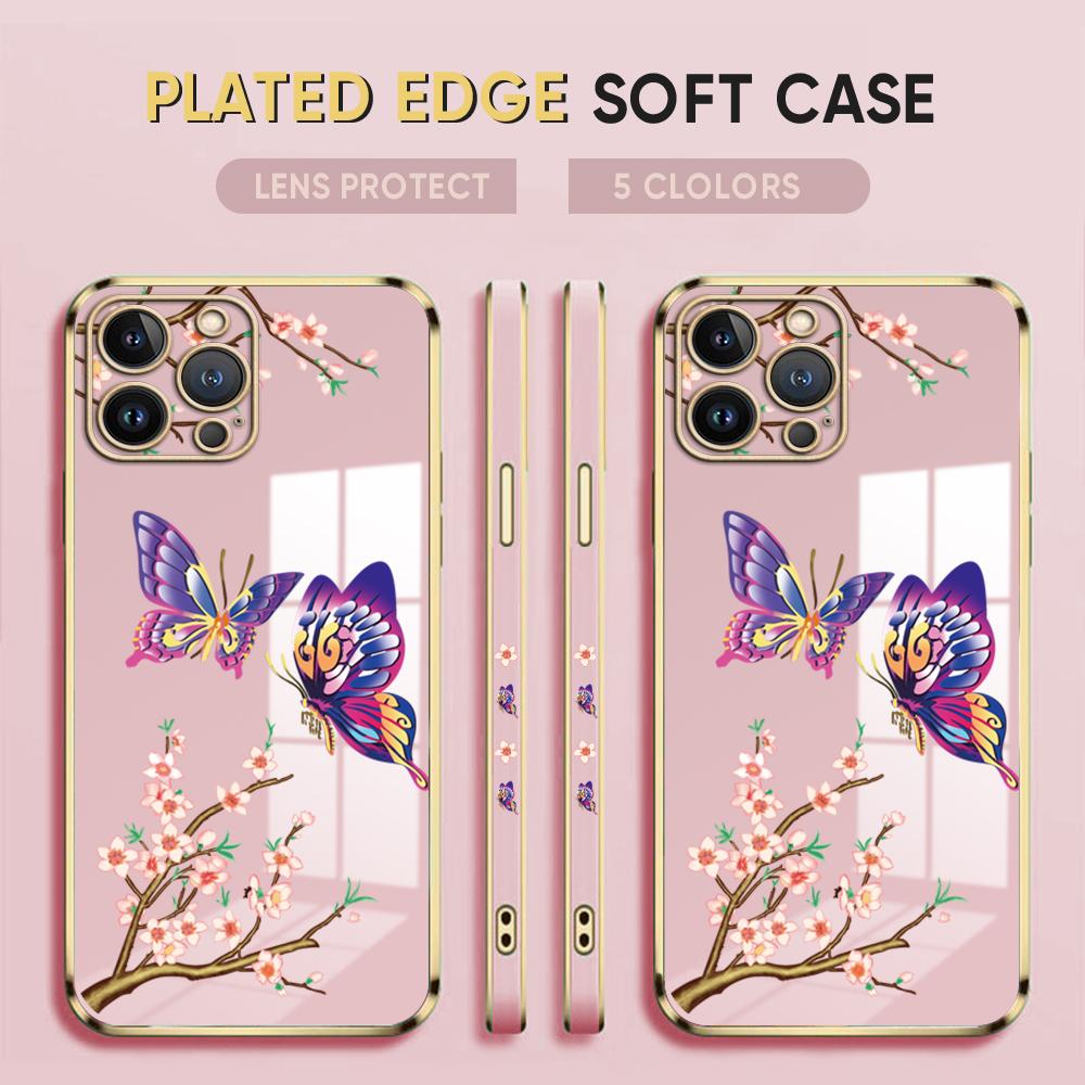Чехол для телефона с 6D покрытием и бабочкой для iPhone 11 12 13 14 Pro Max XR XS Samsung S23 S20 S21 A51 A52 A12 A30S Plus 5G Xiaomi Redmi VIVO Мягкий чехол из ТПУ